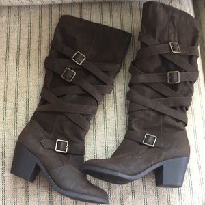 Brown strap boots